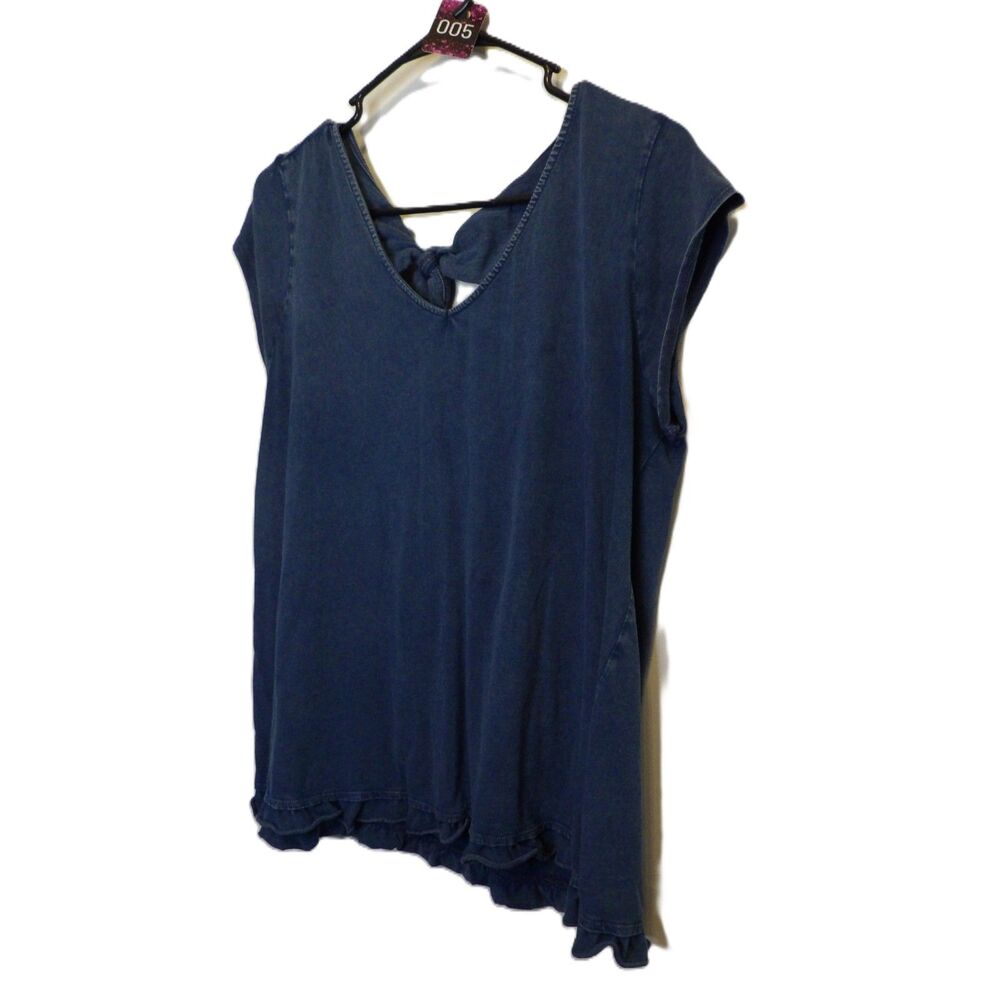 Falls creek, Denim looking material blouse with tie on the back (Women's Large)